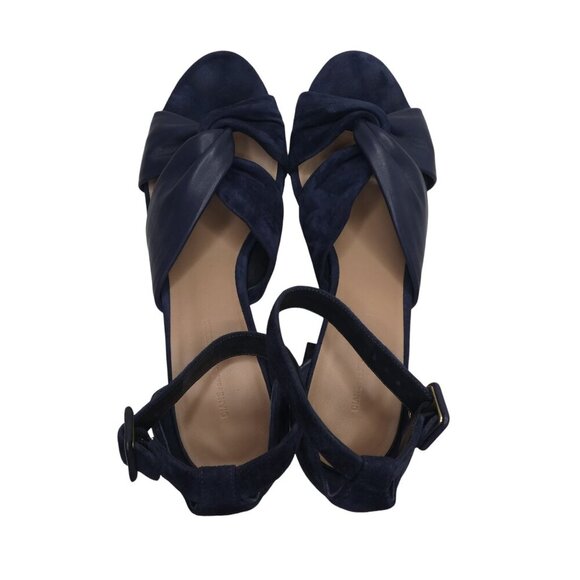 Diane Von Furstenberg Pasadena Blue Leather Open Toe Chunky Heel Sandals - Picture 7 of 13